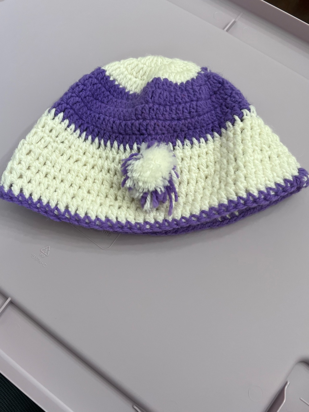 Handmade Purple & White Crochet Pom Beanie
